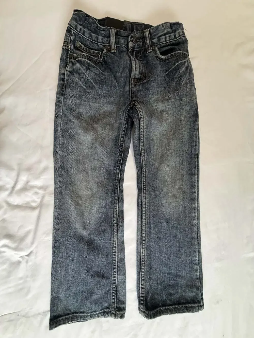 Slim Bootcut Jeans Gray Wash Adjustable Waist Unisex Size 8